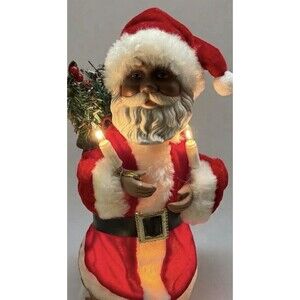 Vintage African American Lighted Santa Claus Tree Topper 8" Works Christmas